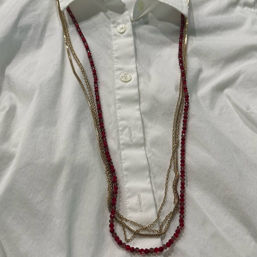Joe Fresh Red beaded necklace with gold chain